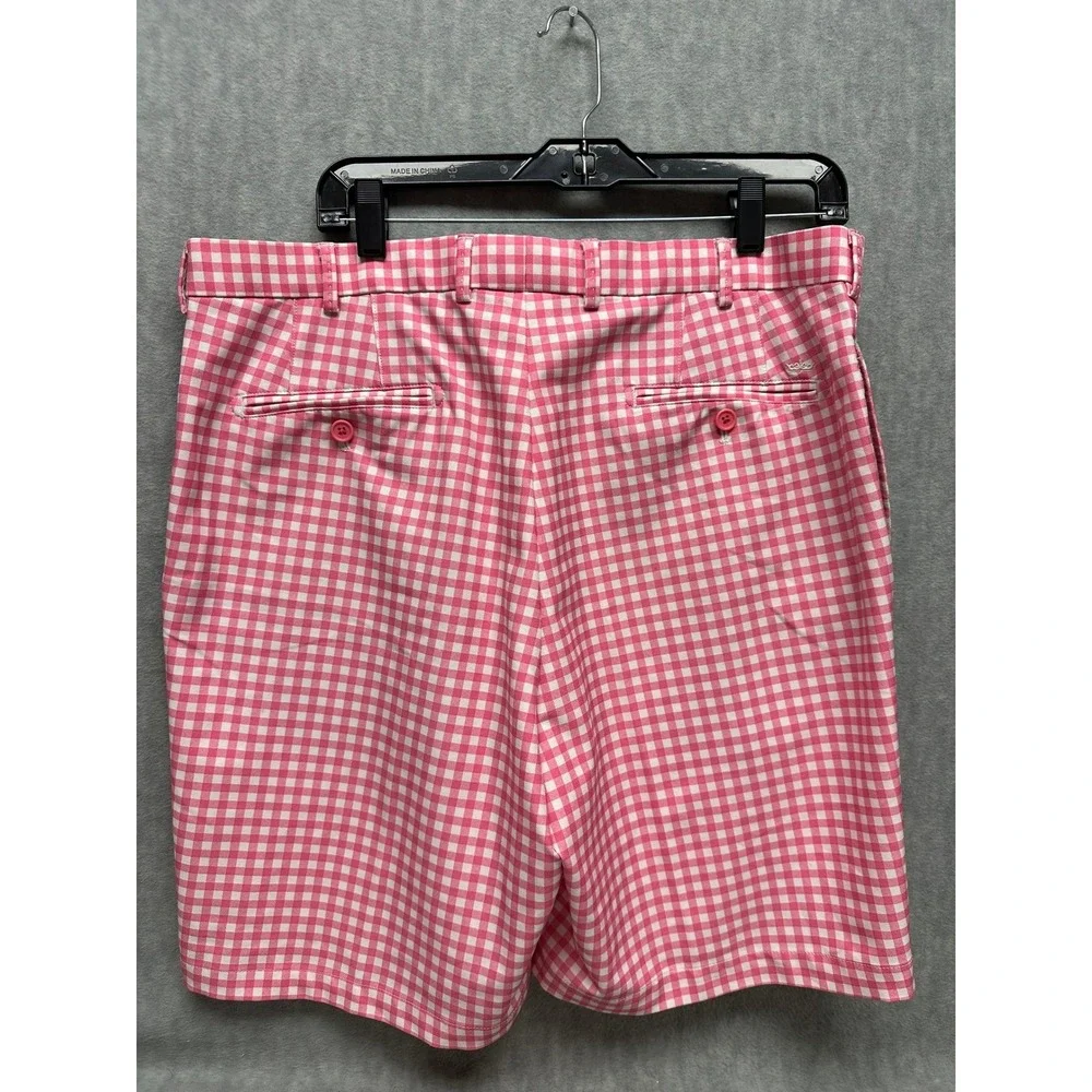 Peter Millar Gingham Golf Shorts Wicking Mens 36 Pink White  Preppy‎ Plaid